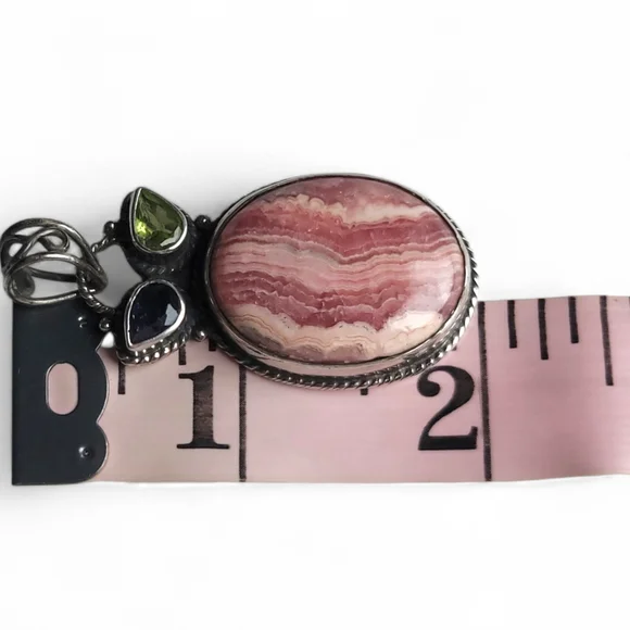 Sterling Silver Rhodochrosite with Amethyst and Peridot Pendant - Picture 5 of 8